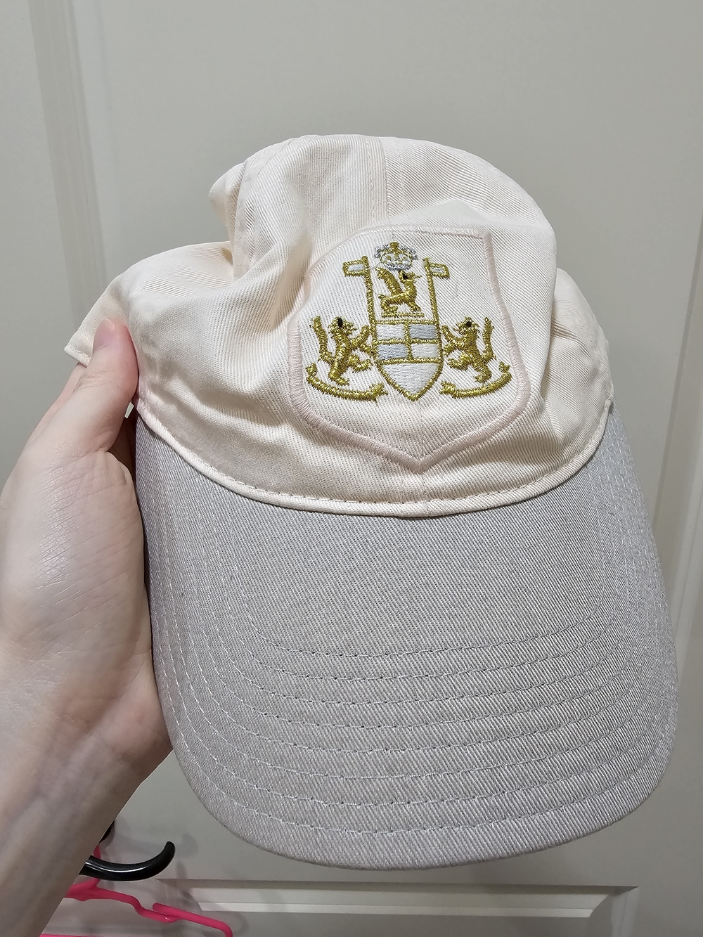 J. Crew Cream and Beige Baseball Cap with Black Logo Tag